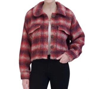 Vigoss Women's Size Large Blushed Plaid Red Crop Jacket NWT